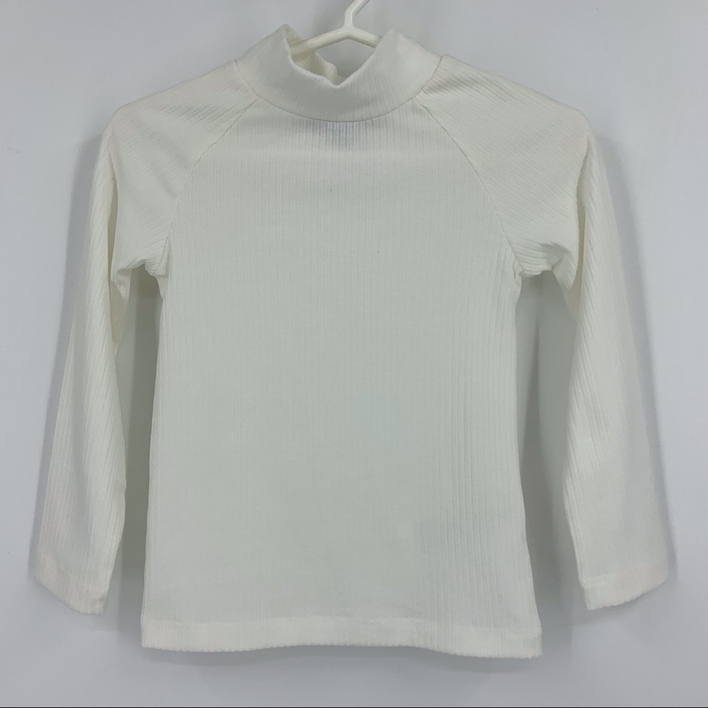 Preview Little Girl's Ivory Ribbed Mock Neck Top, 2 - 3